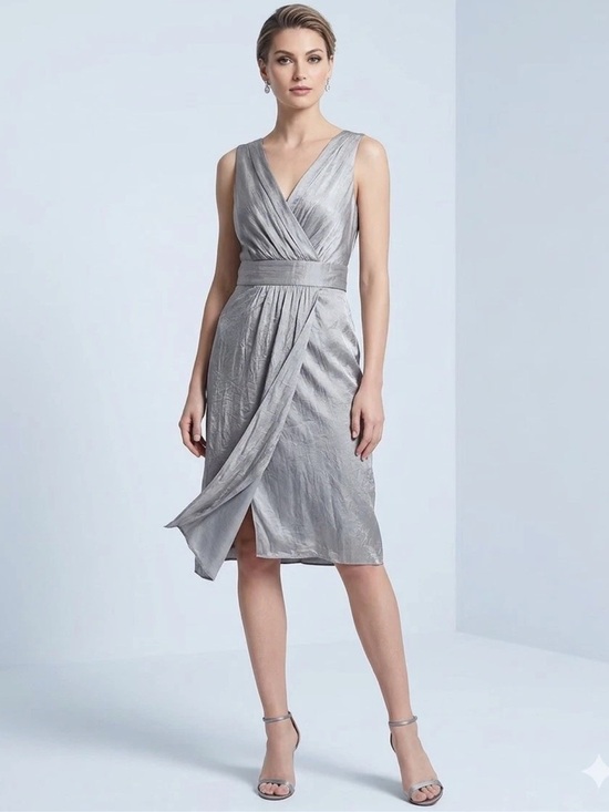 Suzi Chin for Maggy Boutique Dresses & Skirts - Suzi Chin for Maggy Boutique Taupe Crinkle Metallic V-Neck Cocktail Dress